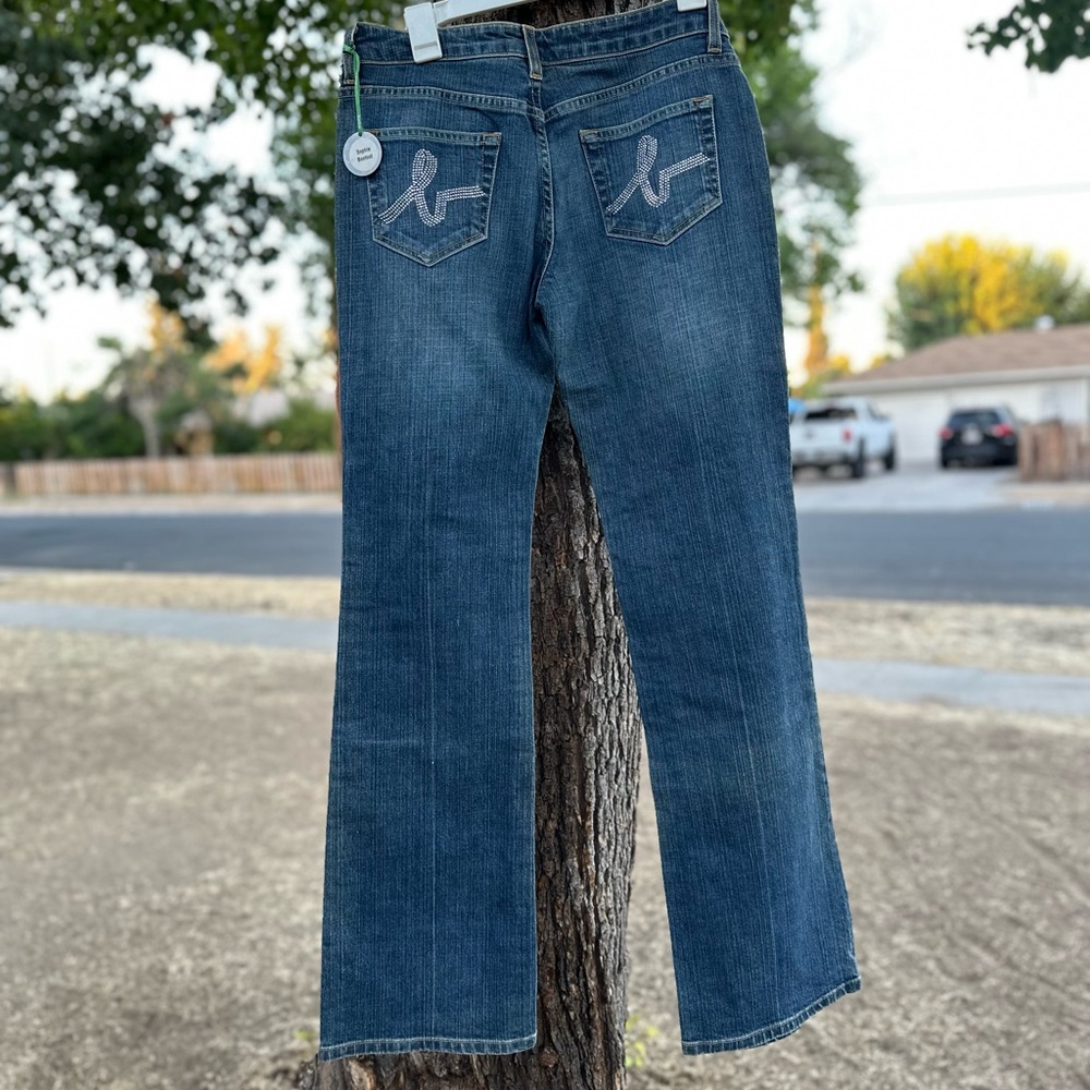 Bebe Rhinestone Pockets Y2K Vintage Blue Denim Jeans - Picture 6 of 7